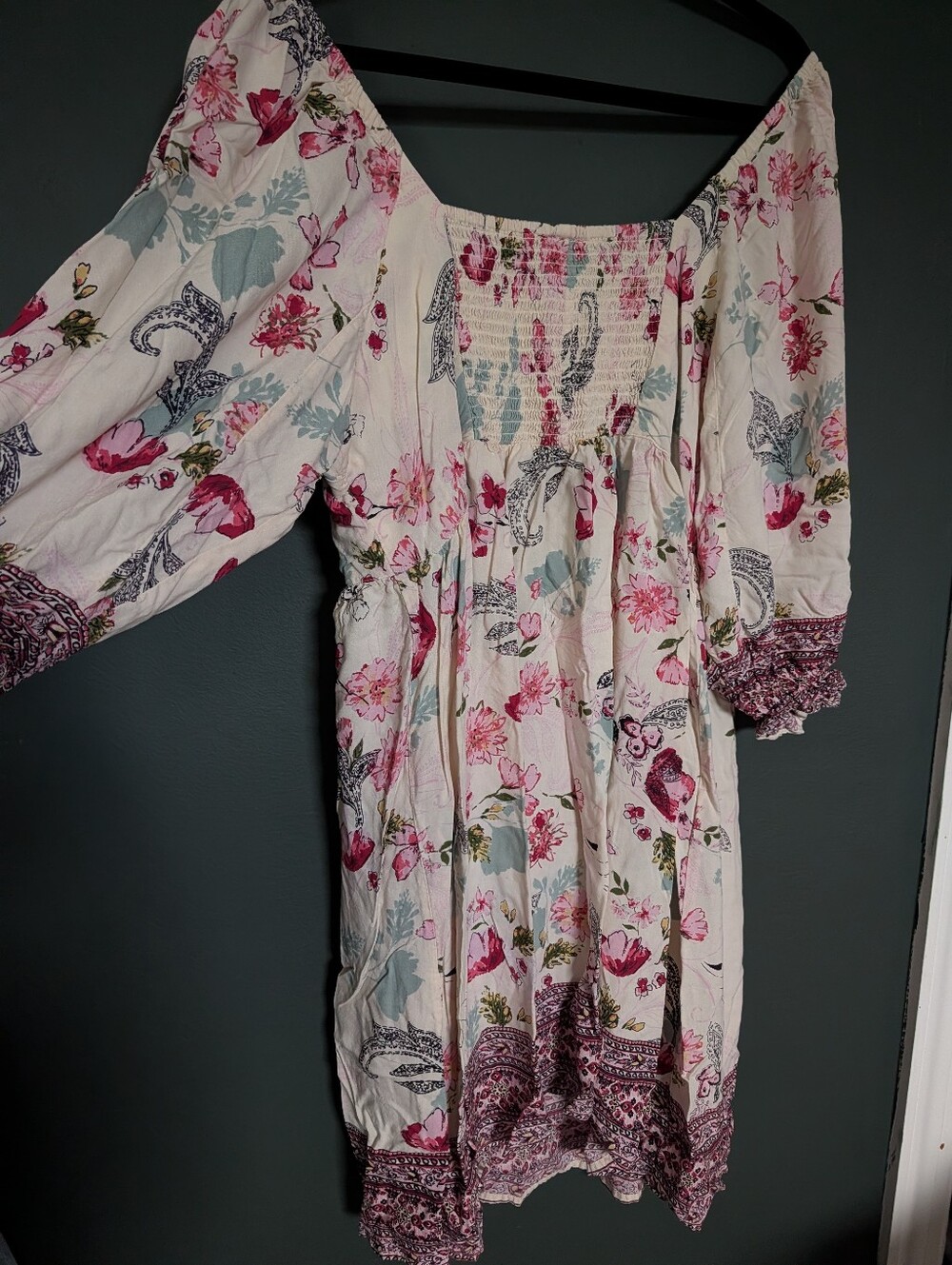 Angie Floral Off-Shoulder Mini Dress in Pink and Cream - Picture 4 of 5